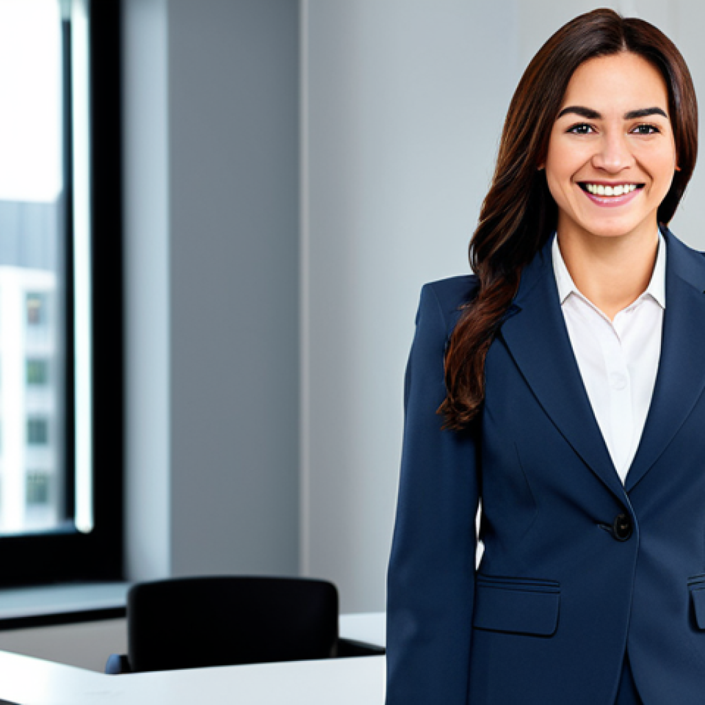 설탕 대체재 사용법 - **Prompt:** "A professional businesswoman in a modest business suit, smiling confidently in a modern...